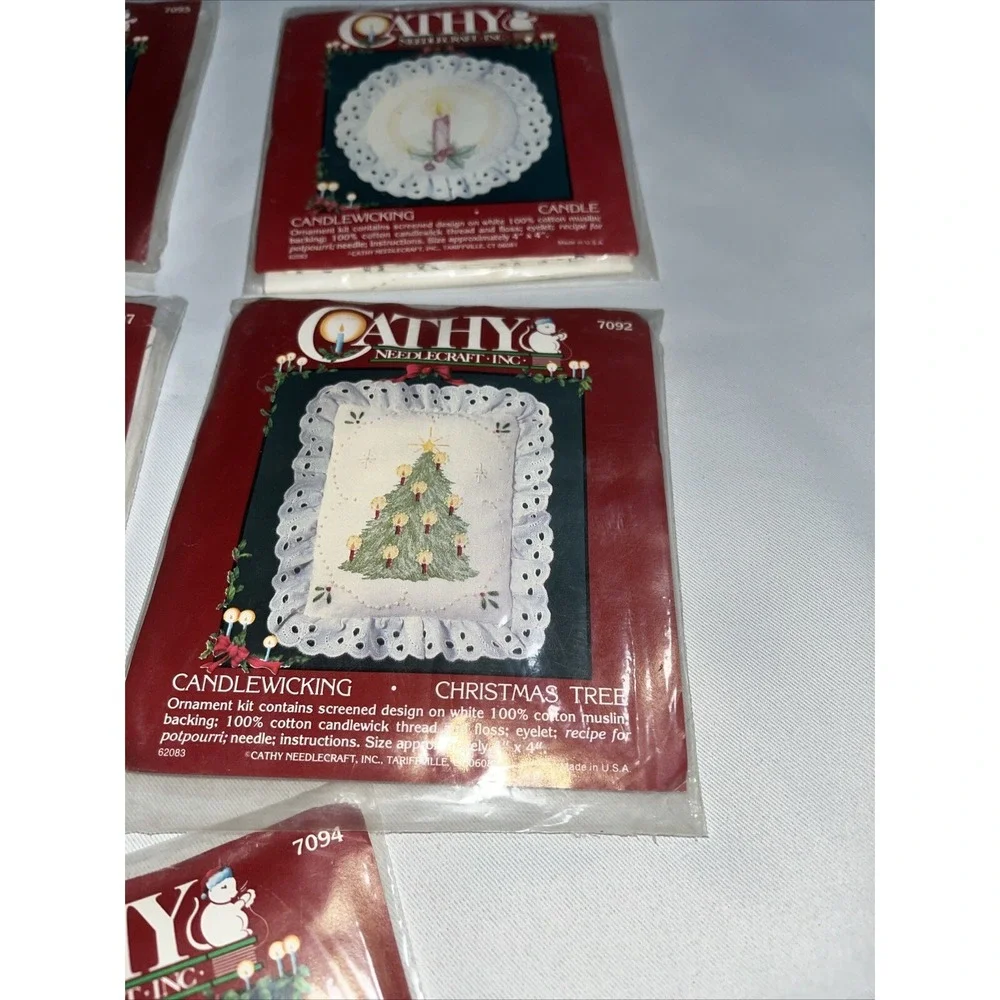 Lot Of 5 Cathy Needlecraft Candlewicking Ornament Kits , Santa ,‎ Tree , Candle